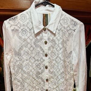 Aratta White Lace Button-Down Shirt